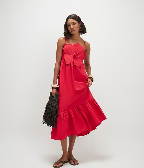 Red 3D Flower Maxi Dress